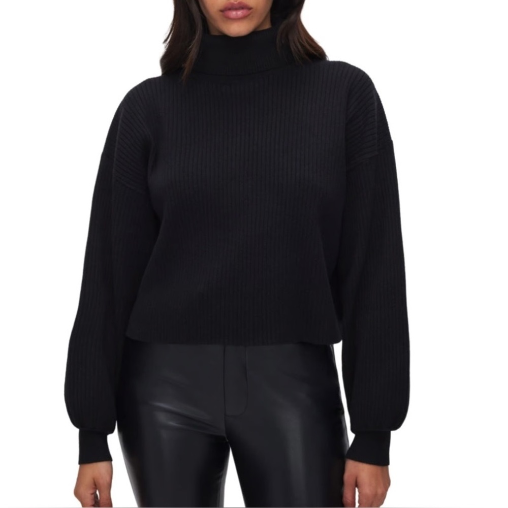 GOOD AMERICAN sweater ribbed turtle neck black size 2